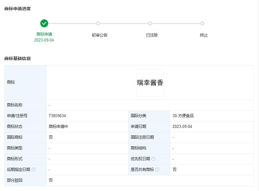 瑞幸申请瑞幸酱香商标